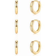 Small Cartilage Hoop Earrings for Women Men, 3 Pairs Hypoallergenic Huggie Earrings, 8/10/12mm, Silver/Gold Plated