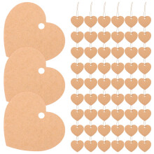 Brown Heart Cutout Paper Tags with String, 1 Set for Valentine's Day Wrapping and Decoration