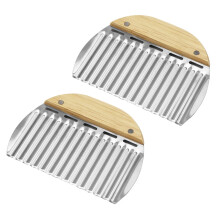 OULII Stainless Steel Wave Potato Cutter for Kitchen Use with Wooden Handle and Assorted Colors, Compact Size