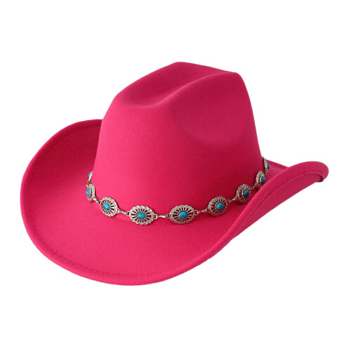 Καπέλο Western Cowboy με φαρδύ γείσο, τιρκουάζ αλυσίδα, unisex