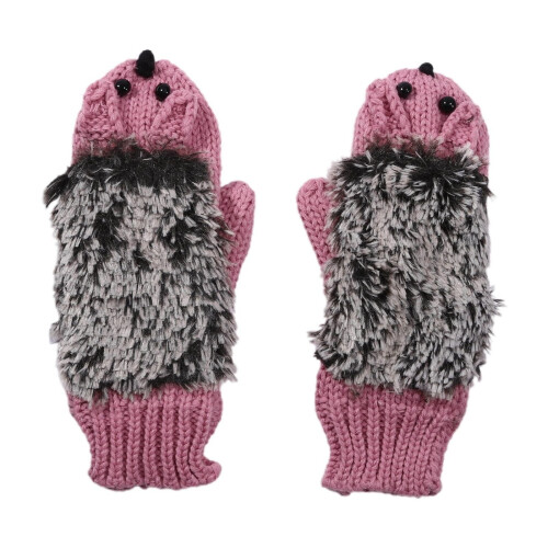 Gestrickte Igelhandschuhe für Mädchen – Rosa, Einheitsgröße