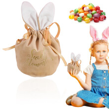 Easter bunny ears drawstring gift bag khaki 1 pc