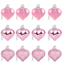 Pink Heart Ornaments (12 pcs, 1.77") – Valentine's & Christmas Tree Decor, Plastic Hanging Baubles
