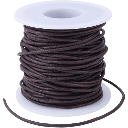 Cordão de couro bovino marrom de 22 jardas e 2 mm