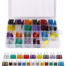 Kit de 242 mini-fusibles automobiles assortis (2A, 3A, 5A, 7,5A, 10A, 15A, 20A, 25A, 30A, 35A, 40A) avec boîte de rangement à clips.