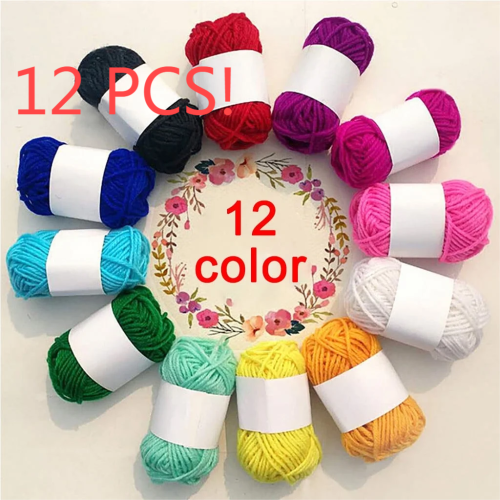 12Skeins Μίνι Νήμα, 12 Χρώματα100% Ακρυλικό Μίνι Νήμα Πλεξίματος, Ιδανικό για Πλέξιμο