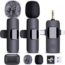 Trådløs lavaliermikrofon for kamera, direktestrømming, vlogging – Plug-and-Play omnidireksjonell klipsmikrofon kompatibel med kameraer