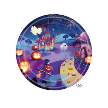 Sada 20 potrieb na halloweenske párty s potlačenými jednorazovými papierovými taniermi/pohármi/obrúskami na strašidelné dekorácie a catering
