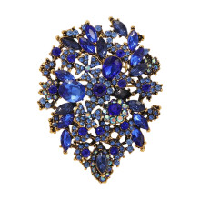 Krystallblomstbrosje - Vintage legering, 4,6x6,2 cm