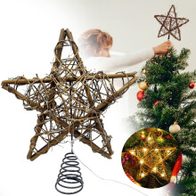 Rustic Rattan Christmas Tree Star Topper LED Brown 10 inch