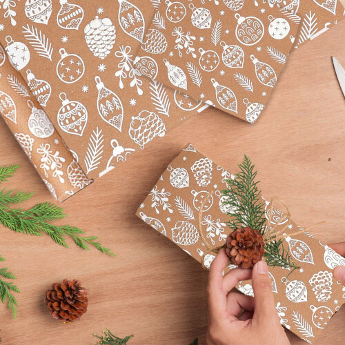 Wrapping Paper Roll with Ribbon Bow Design Kraft 1 Roll