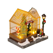 Figurine musicale lumineuse de Noël pour bureau, avec sapin rotatif et maison de village animée en résine. Ornement en résine représentant un