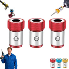 Magnetic Screwdriver Head Ring Set (1/4"/6.35mm), 3-Pc Removable Anti-Slip Holder for Household & Mechanics (Red3)