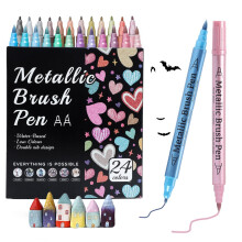24-pakning metalliske glittertusjer med dobbel spiss, vannbasert akryl, kompatibel med svart papir, stein, glass, tre og scrapbooking