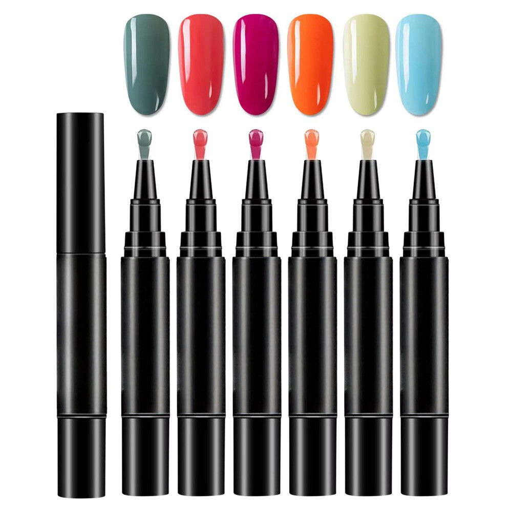 Nail Pen, Professional Nail Pen Set-6 Colors Per Set, Quick Dry Polish Pens for Women, Easy Gel Nails Polish Pens for Nails Art