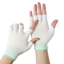 4-Pack Nylon Knit Fingerless Work Gloves, Machine Washable, Compatible with Driving/Fishing/Golf