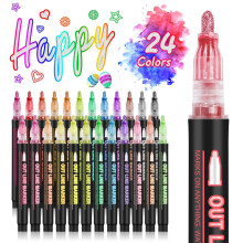 Fine Tip Metallic Markers, 36-Color Super Squiggles Outline Glitter Pens for DIY Craft & Birthday Cards, 10ml Self-Outline Acrylic Paint Markers