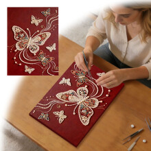 DIY 3D Pearl Red Butterfly Painting Kit with Canvas & Pearls – All-Pearl Dot Art for Beginners, Home Decor, Gift (Compatible with DIY Lovers)