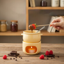 Ceramic Fondue Pot – Chocolate Melting Bowl, Heatproof & Easy-Clean, Compact Dessert Set with Fork | Multicolor | 4.33 x 4.25 in
