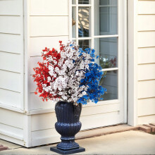 Topiaire patriotique en boule de 50 cm (20 pouces) rouge, blanc et bleu pour extérieur