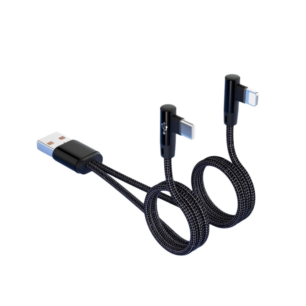 2 In 1 Angled Charger Cable Type C And Lightning 6A Fast Charging For Compatible With Samsung And Compatible With Apple Devices Black 9555307620303