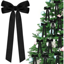 12Pcs 5"x10" Black Velvet Ribbon Bows for Christmas Tree, Home, Party, Door & Wreath – Vintage Holiday Decor