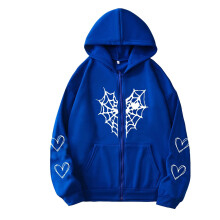Bluza z kapturem oversize zapinana na zamek dla kobiet i mężczyzn w stylu gotyckiej pajęczej sieci z grafiką serca, punkowa, harajuku,
