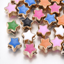 100 cuentas acrílicas europeas con baño UV y esmalte, cuentas con agujero grande, forma de estrella dorada, colores mixtos, 10,5 x 11,5 x 9 mm,