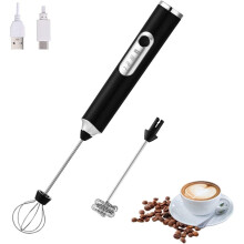 Electric Milk Frother Handheld with 2 Heads, USB Rechargeable, 3 Speeds for Coffee and Cappuccino