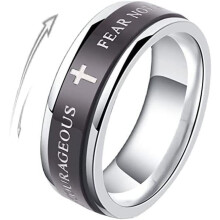 Bague rotative en acier inoxydable noir 8 mm avec la prière du Seigneur – Bijou croix chrétienne, cadeau anti-stress pour hommes et femmes,