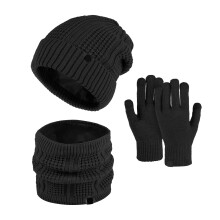 Set de căciulă și mănuși de iarnă pentru femei, căciulă tricotată în culoare solidă, încălzitor de gât cu căptușeală din fleece, set