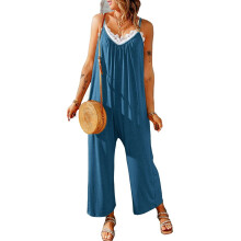 Salopete casual pentru femei, salopete largi, vară, fără mâneci, elastice, cu picior larg, pantaloni lungi, salopetă cu buzunare, albastru