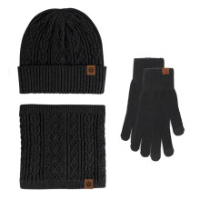 Winter Knit Set, Fleece Lined Slouchy Beanie, Warm Neck Warmer & Gloves, Men's & Women's 3-Piece Cold Weather Set, Matching Accessories Black