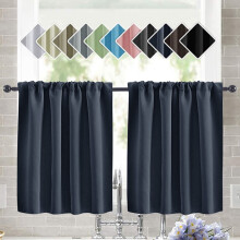 Thermal Blackout Curtains for Small Windows, Navy, 29.9"x36", Rod Pocket, Set of 2 Panels