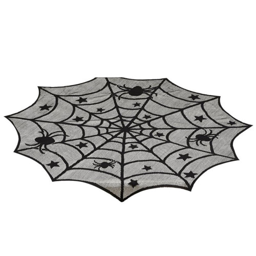 Τρομακτικά Στολίδια για Halloween, Τραπεζομάντιλο με Ιστό Αράχνης, Μαύρο Δαντέλα,