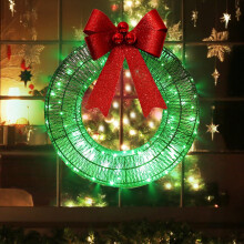 Guirlanda de Natal iluminada a bateria, com laço grande e luzes LED, ideal para decoração de Natal em ambientes internos e externos, como quintal,