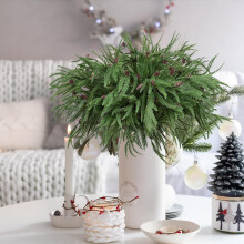 16 branches artificielles de pin Norfolk de 45 cm avec pommes de pin – Feuillage artificiel pour vase, guirlande, couronne, décoration de Noël
