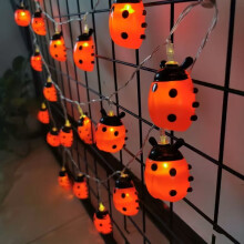 Guirlande lumineuse féérique coccinelles, fil de cuivre à piles, 1 pièce