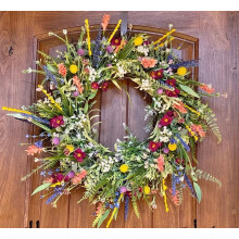 Guirlanda artificial de verão de 40 cm com flores multicoloridas para porta de entrada, varanda e parede – Decoração sazonal de primavera/verão