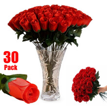 30 roses artificielles en soie réalistes, tiges de 35 cm – Décoration intérieure, bouquets de mariage, Saint-Valentin, compositions florales