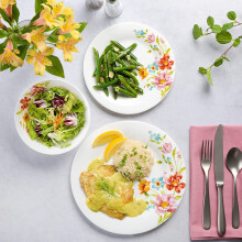 Ultra Break and Chip Resistant 18-Piece Round Dinnerware Set, Service for 6 – Red Floral Plates and Bowls, Microwave & Dishwasher Safe