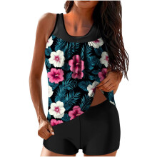 Dame Tankini badedragt med blomsterprint, 2-delt med drengeprint