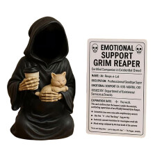 Goth Shelf Decor with Death Figurine and Cats 1 Piece