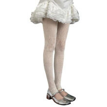 Women French Styles Footless Tights Lace Stocking Vintage Geometric Patterned Pantyhose Hollowed Mesh Leggings Hosiery
