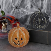 Figúrka tekvice z halloweenskeho kostýmu, ručne vyrezávaná, zo živice, ručne vyrobená stolová dekorácia pre domácu verandu, predné dvere,