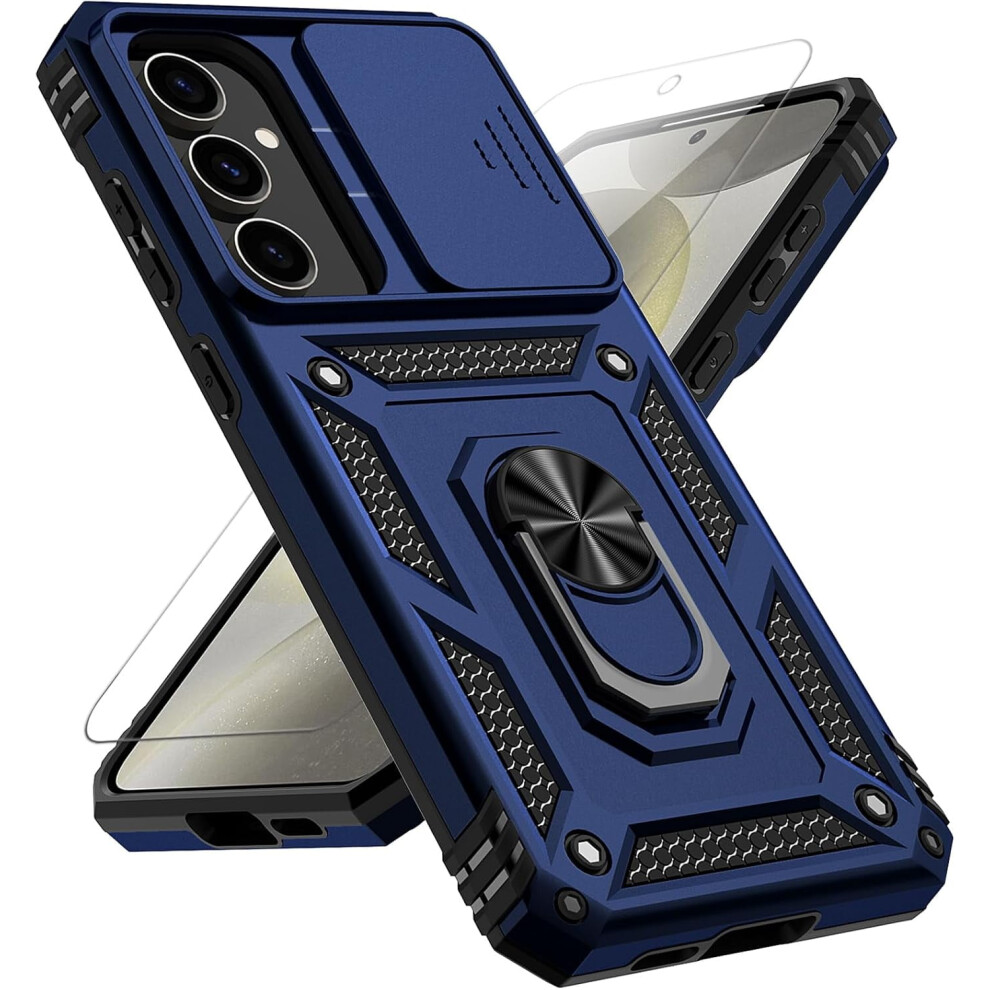 Samsung Galaxy S24 Fe Case With Slide Camera Cover, Hd Screen Protector, Military-Grade Drop Tested, Magnetic Ring & Kickstand – Navy Blue 9027700070820