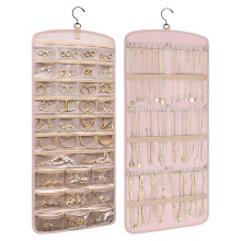 Jewelry Organizer Roll with Metal Hooks Double-Sided 1 piece