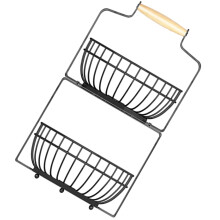 Heavy Duty Double-Layer Fruit Shelf Metal and Wood Storage Rack