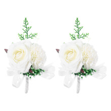2Pcs White Simulated Flower Brooch Polyester Wedding Photographic Prop