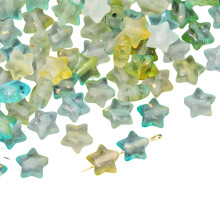 Mărgele acrilice stea colorate în gradient cu sclipici auriu, componente artizanale pentru proiecte artistice, accesorii pentru bijuterii